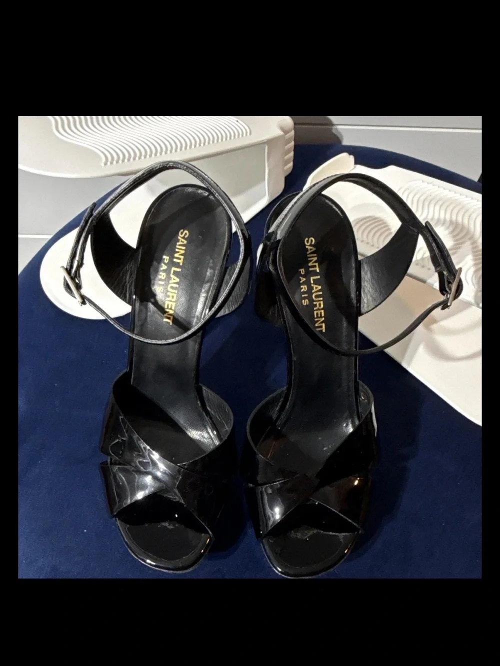 Saint Laurent Black Patent Leather Ankle-Strap Sandals